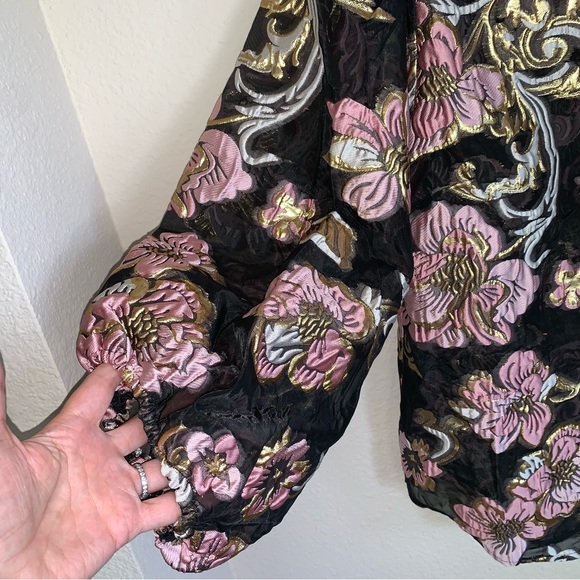 NWOT Boston Proper Sheer Floral Puff Sleeve Button Down Blouse - Picture 3 of 13